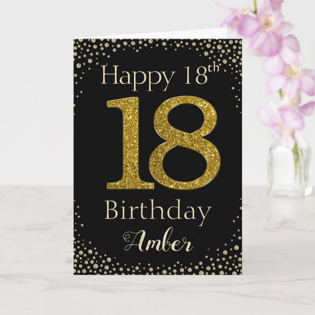 18:e födelsedag Golden Glitter-kort Kort (Orkide)
