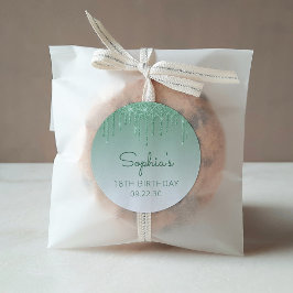 18:e födelsedag Grönt Glitter-avdroppningsmekanism Runt Klistermärke