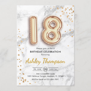 18:e födelsedag - Guld-bubblor, markeffekt Inbjudningar