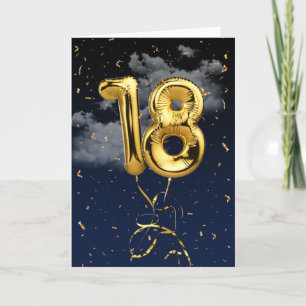 18:e födelsedag Guld Mylar Balloon and Confetti Ca Kort