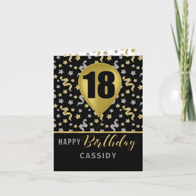 18:e födelsedag Guld och Silver Konfetti Balloon Kort (Framsida)