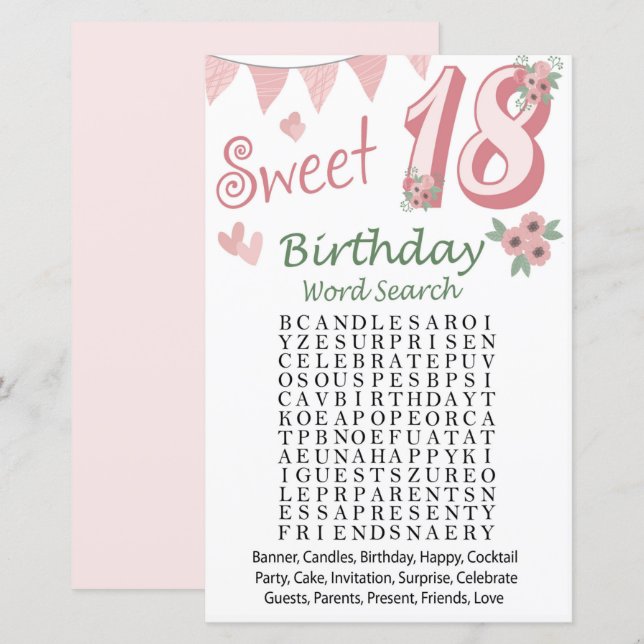 18:e födelsedag i Ord (Fram/baksida)