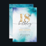 18:e födelsedag Inbjudan till turkos vattenfärgen<br><div class="desc">En enkel och elegant 18:e födelsedag med turkos vattenfärg och faux guld-folie. Andra åldrar och bakgrunder finns också tillgängliga © Mini Moi Printing (Mini Moi-utskrifter)</div>