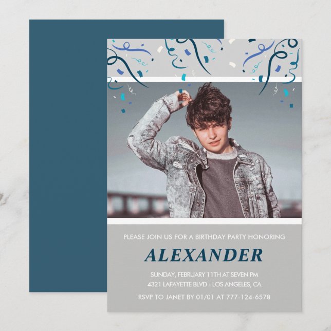 18:e födelsedag - inbjudningar Manar Confetti Phot (Fram/baksida)