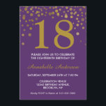 18:e födelsedag Lila Guld Confetti Dot Modern Chic Inbjudningar<br><div class="desc">Fira din födelsedagskalender med den här Glam-Snyggten 18:e födelsedagstidningen Lila Guld confetti-prickinbjudan</div>