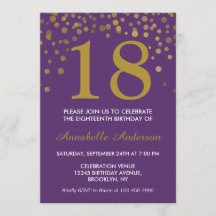18:e födelsedag Lila Guld Confetti Dot Modern Chic