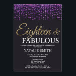18:e födelsedag Lila och Guld Glitter Inbjudningar<br><div class="desc">18:e födelsedagsinbjudan. Arton och Fabulous. Svart Lila och Guld Glitter. Vuxens Födelsedagsfest. För manar eller kvinnor. Om du vill göra ytterligare anpassningar klickar du på knappen "Anpassa" och användor verktyg som är utformat för att ändra mallen.</div>