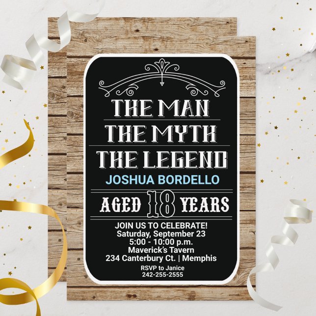 18:e födelsedag mannen på myten, 18 YRS Inbjudningar (18 Year Old Man Birthday, The Man, The Myth, The Legend 18th Party)