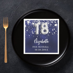 18:e födelsedag - marinblå silver-stjärnor pappersservett