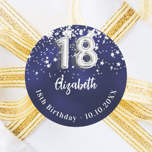18:e födelsedag - marinblå silver-stjärnor runt klistermärke