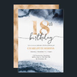 18:e födelsedag: marinens vattenfärg och guld inbjudningar<br><div class="desc">En enkel och elegant 18:e födelsedag med marinens vattenfärg och faux-guld-folie. Andra åldrar och bakgrunder finns också tillgängliga © Mini Moi Printing (Mini Moi-utskrifter)</div>