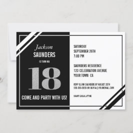 18:e födelsedag Modern Black and White Party Inbjudningar