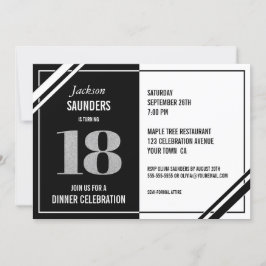 18:e födelsedag Modern svart och vit middag Party Inbjudningar