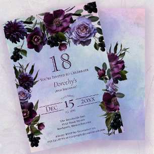 18:e födelsedag Moody Lila Gothic Flower Inbjudningar