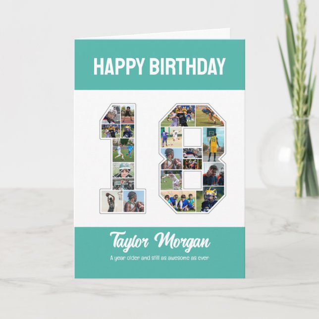 18:e födelsedag Nummer 18 Fotokollage Kort (Framsida)