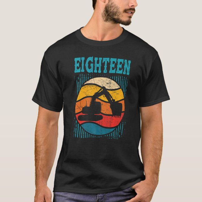 18:e födelsedag Retro Excavator Construction Fordo T Shirt (Framsida)