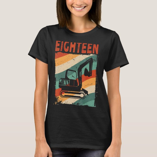 18:e födelsedag Retro Excavator Construction Fordo T Shirt (Framsida)
