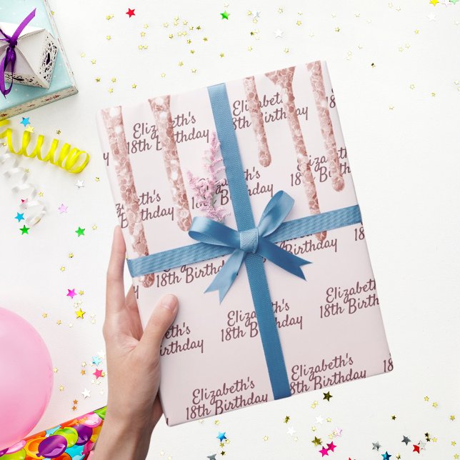 18:e födelsedag  ro guld droppar namn presentpapper (Skapare uppladdad)