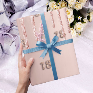 18:e födelsedag ro guld glitter droppar rosa presentpapper