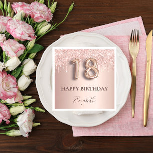 18:e födelsedag ro guld glitter rosa-ballong stil pappersservett