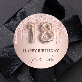 18:e födelsedag ro guld glitter rosa-ballong stil runt klistermärke