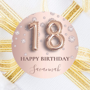 18:e födelsedag ro guld rosa diamanter runt klistermärke