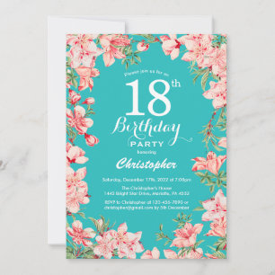 18:e födelsedag Rosa Blommigt Flowers - bakgrund Inbjudningar