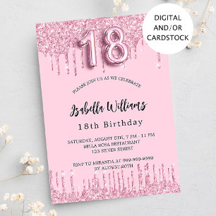 18:e födelsedag rosa glitter droppar party inbjudningar