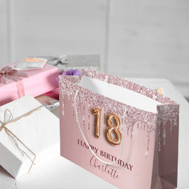 18:e födelsedag  rosa glitter drops monogram