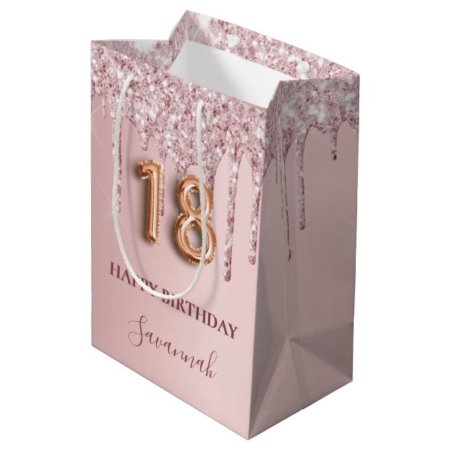 18:e födelsedag  rosa glitter drops monogram (Baksidan Vinklad)