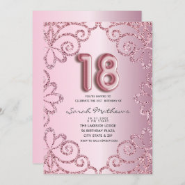 18:e födelsedag  Rosa Glitter Princess Inbjudningar