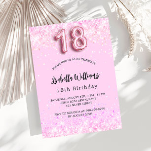 18:e födelsedag rosa konetti-flicka party inbjudningar