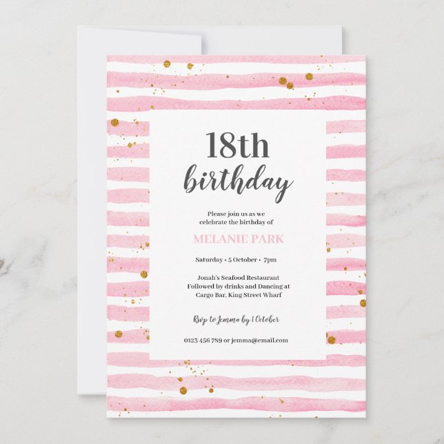 18:e födelsedag Rosa Rand-partiinbjudan Inbjudningar (Framsida)