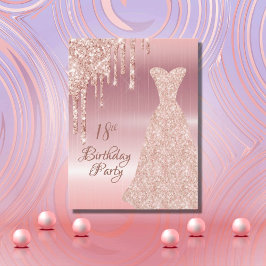 18:e Födelsedag Rose Guld Glitter Droppar Inbjudan