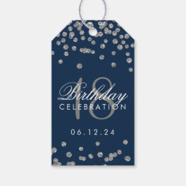 18:e födelsedag Silver Faux Glitter Confetti Navy Presentetikett