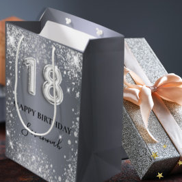 18:e födelsedag silver glitter glamoralt monogram