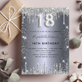 18:e Födelsedag Silver Glitter Glamorös Inbjudningar