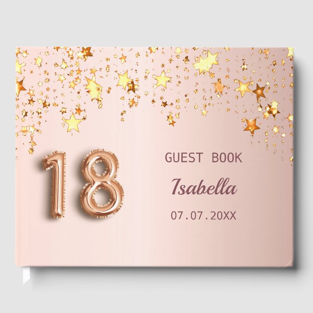 18:e födelsedag  stjärnor i ro guld namn gästböcker (Framsida)