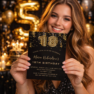 18:e födelsedag svart guld leopard print confietti inbjudningar