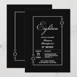 18:e födelsedag svart med vit Ram Party Inbjudningar