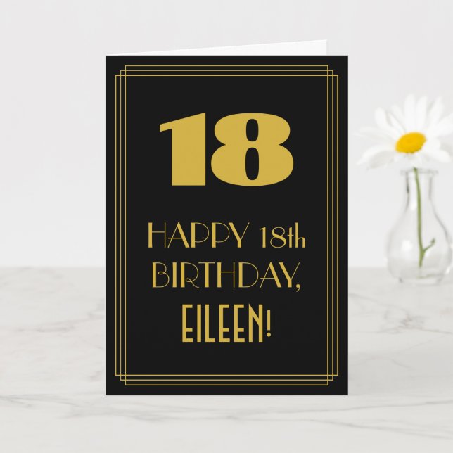 18:e födelsedagen ~ Art Deco Inspired Titta "18" & Kort (Liten växt)