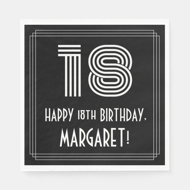 18:e födelsedagen: Art Deco Inspired Titta "18" +  Pappersservett (Framsidan)