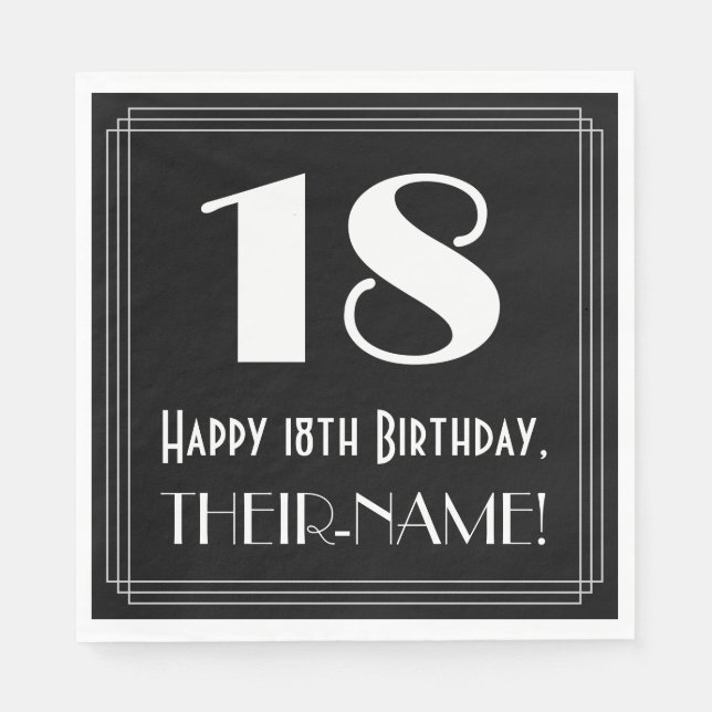 18:e födelsedagen ~ Art Deco Inspired Titta "18",  Pappersservett (Framsidan)