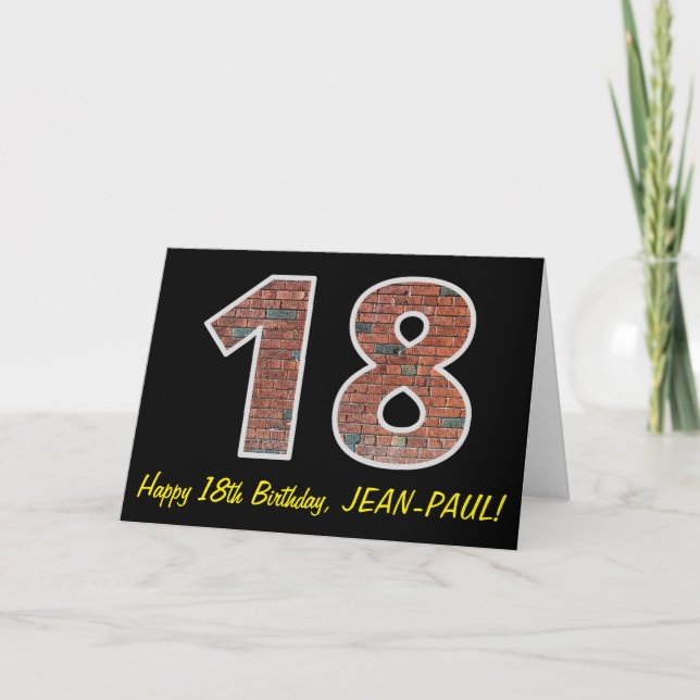 18:e födelsedagen - Brickmuren Mönster "18" w/Namn Kort (Framsida)