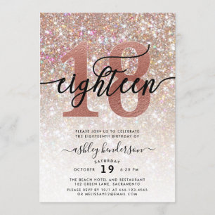 18:e födelsedagen Champagne Glitter Inbjudningar