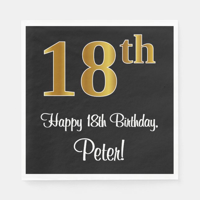 18:e födelsedagen ~ Elegant Luxurious Faux Guld Ti Pappersservett (Framsidan)