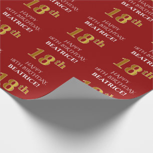 18:e födelsedagen: Elegant, rött, Faux Guld Presentpapper