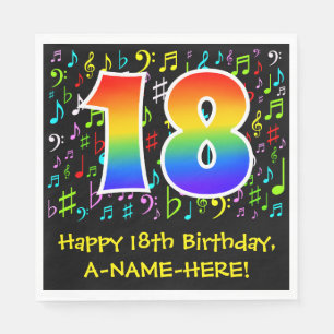 18:e födelsedagen - Färgstarka musiksymboler, regn Pappersservett