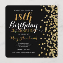 18:e födelsedagen Guld Faux Glitter Confetti Black