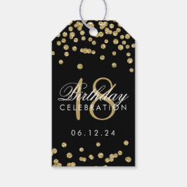 18:e födelsedagen Guld Faux Glitter Confetti Black Presentetikett